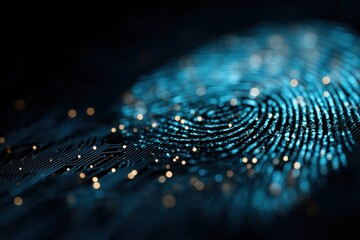 Biometric fingerprint on a futuristic digital cyber interface background