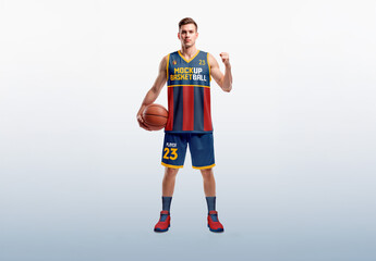 Basketball Player in Uniform Mockup Celebrating Victory