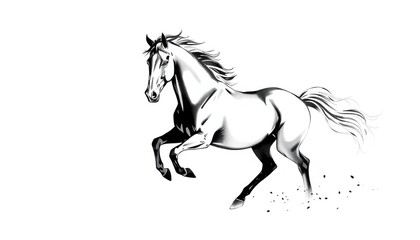 Fototapeta premium Elegant black and white ink drawing of a horse in motion, Japanese sumi-e brush style, minimalism and grace