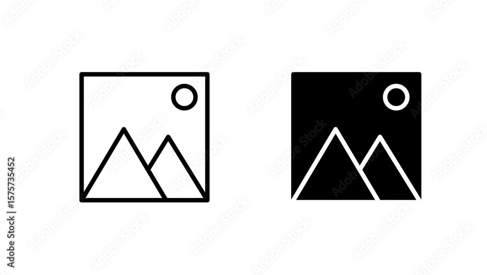 Poster minimal image placeholder icons in outlined and filled styles for gallery or media use, image thumbn