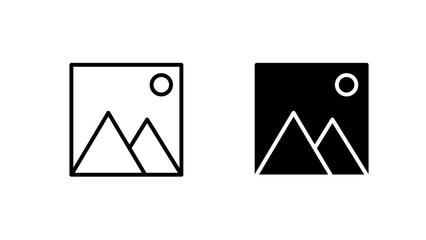 Minimal image placeholder icons in outlined and filled styles for gallery or media use, Image Thumbnail Icons, Picture UI Symbols, Outline and Solid Image Icons, Gallery Design Assets