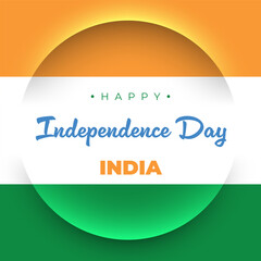Indian flag theme background square social media post template, shadow cut line for India Independence day. Vector holiday minimalistic graphic banner design. 15 August Independence Day India text