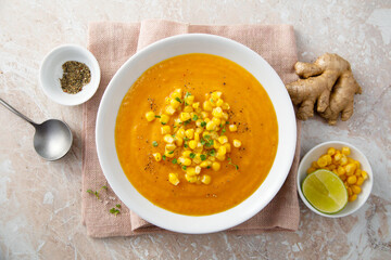 Sweet corn soup with lime and ginger