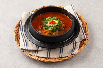  Eel soup is a spicy stew made with chopped eel, dried radish greens, dried pollack, bracken, green onions, and red peppers.
 