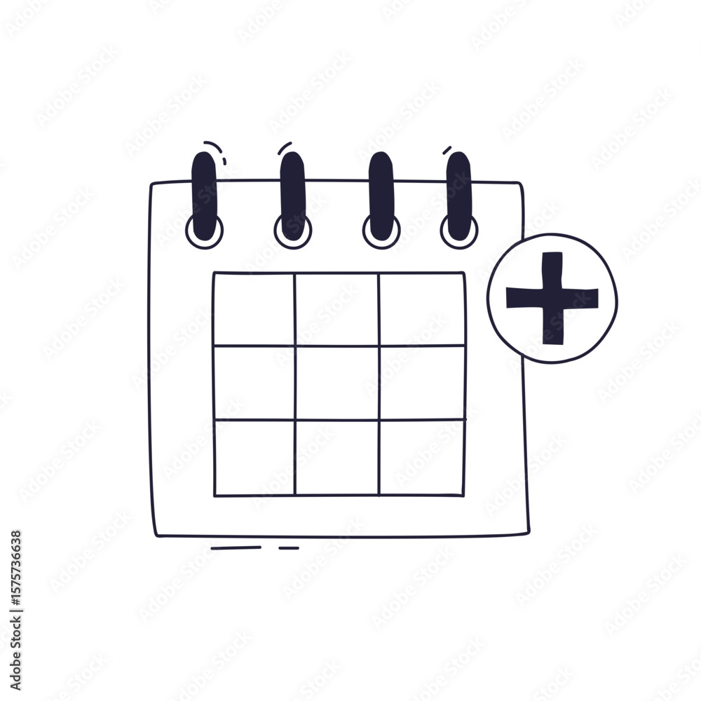 Poster a hand-drawn icon of a calendar with a plus sign, symbolizing adding an event, scheduling an appoint