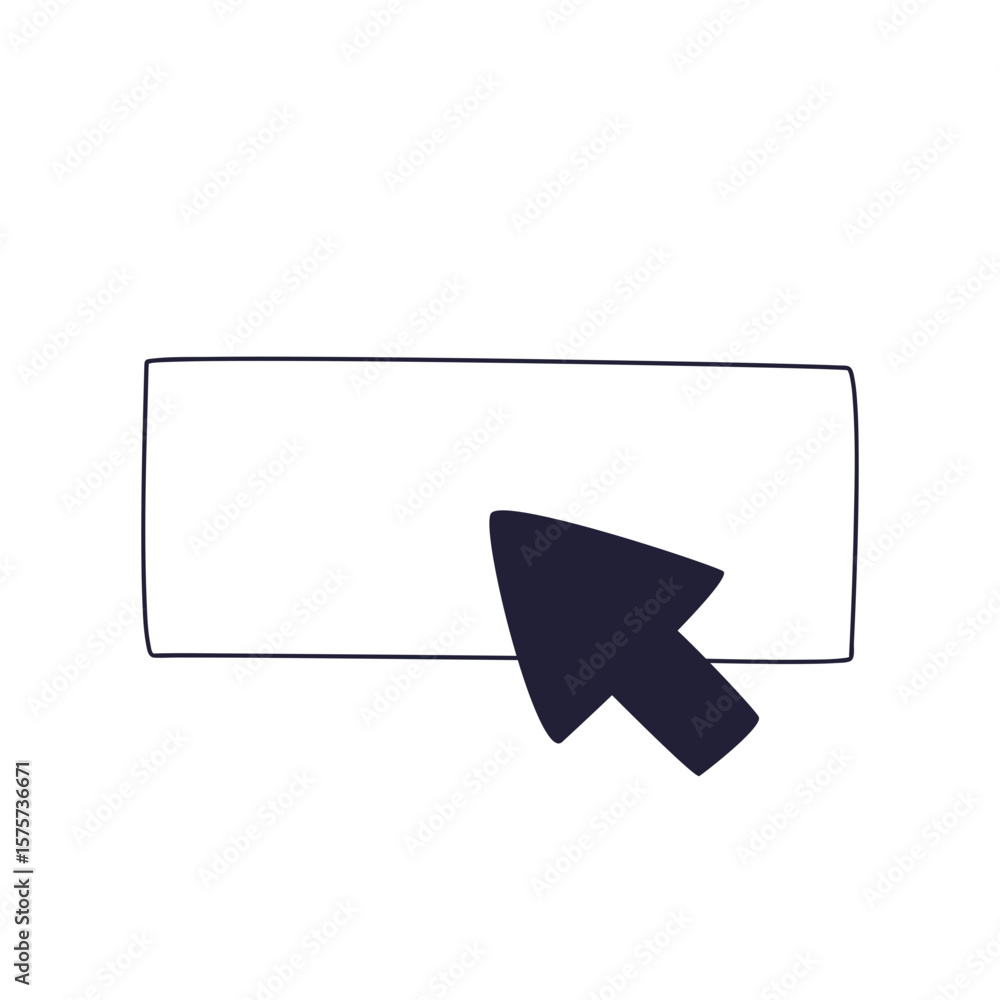 Poster a hand-drawn arrow cursor hovers over a blank rectangular button. this minimalist icon represents a 
