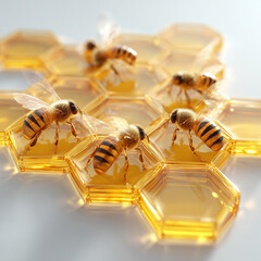 Honey Bees Landing on Glossy Honey Cells