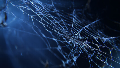 Intricate Spider Web on Deep Blue Background