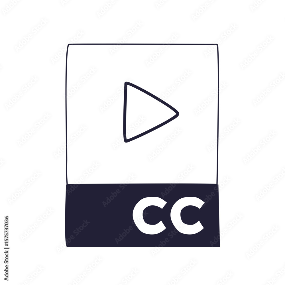 Poster a hand-drawn icon of a video player with a play button and a 'cc' symbol for closed captions. repres