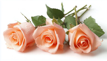 Pink Roses With Water Droplets and Leaves