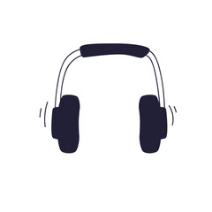 A simple, dark silhouette icon of a pair of earmuffs. This hand-drawn illustration represents winter wear for warmth or hearing protection from loud noises. Isolated on a white background.