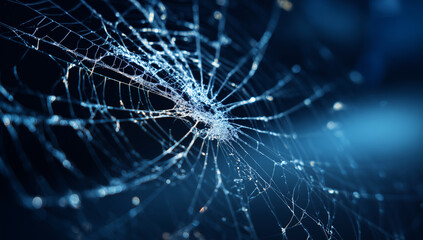 Spider Web Close-Up Against Dark Blue Background