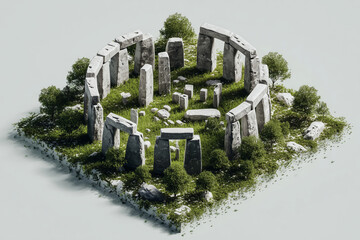 Stonehenge Model With Grass and Shadows