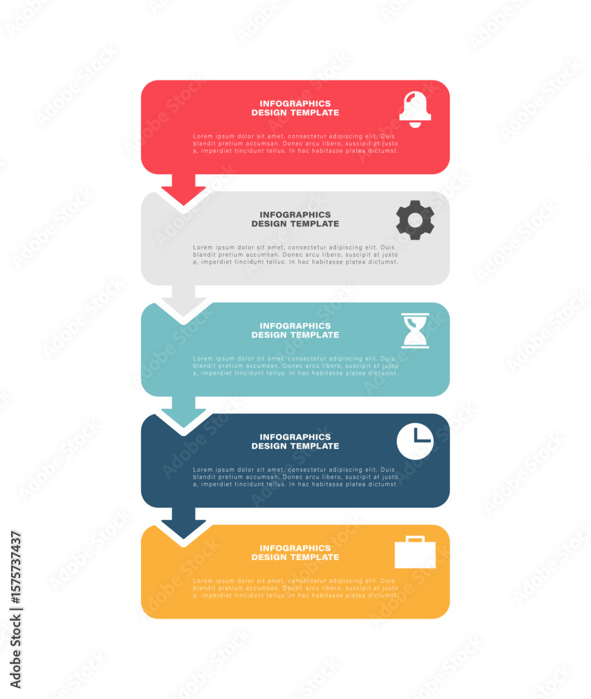 Aufkleber vector vertical infographic template with business icons. five steps or processes infographic layout