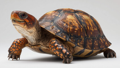 Turtle With Yellow Patterned Shell Walking Forward