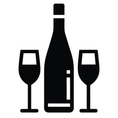 A bottle of wine with two glasses isolated on white background