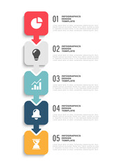 Arrows vertical infographic design template with business icons. Five steps, instructions or infographic layout for presentation slides