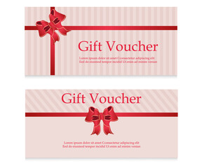 Vector set of luxury gift vouchers with red plant and bow on pink background. Elegant template for holiday gift card, coupon and certificate. Discount coupon template vector illustration EPS10	
