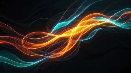 Abstract Orange and Teal Energy Waves Digital Art Background