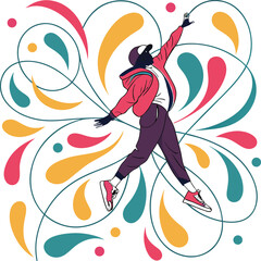 Colorful cartoon vector illustration of a bird with flowers