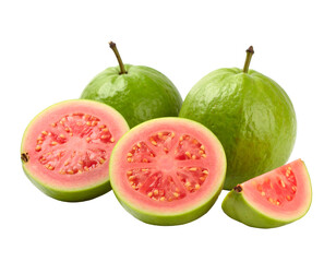 Fresh ripe guavas on black background