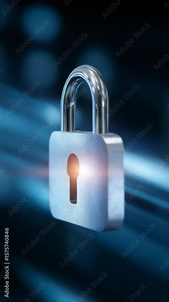 Poster a silver lock with a keyhole is shown in a blue background. the lock is open, and the keyhole is ill