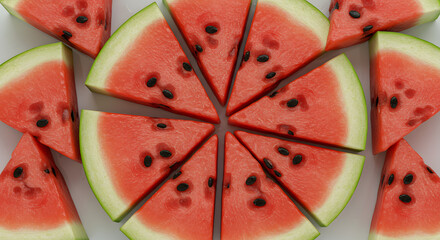 Fresh Watermelon Fruits and Juicy Slices in Top View – Summer Tropical Refreshment Concept

