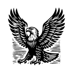 Obraz premium Majestic Eagle with Spread Wings and Strong Talons Black and White Outline Line Art Drawing Vintage Engraving