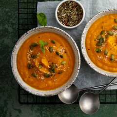 Traditional pumpkin soup with seeds