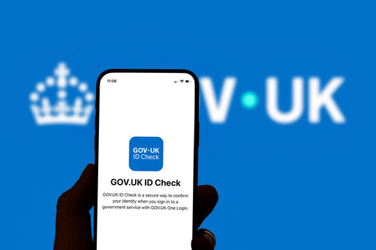 Guilherand-Granges, France - July 11, 2025. GOV.UK ID Check app enables secure identity verification for UK government services by matching your face to your photo ID using your phone.
