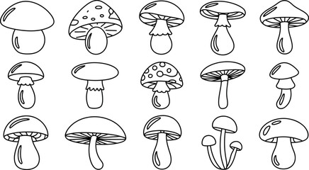 Cute Hand-Drawn Outline Mushroom Collection:  Various Shapes and Styles © mstMazeda