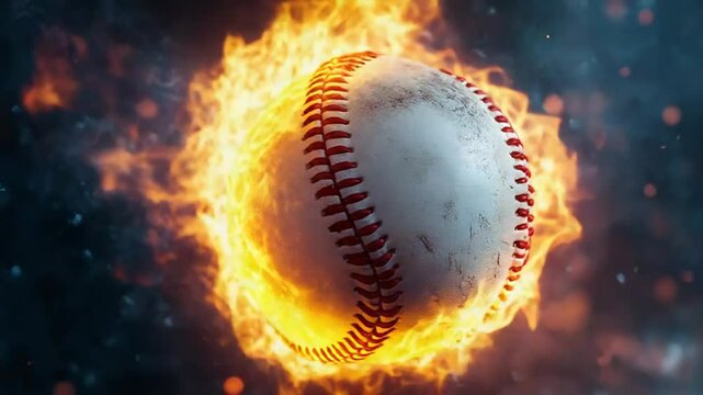 Burning baseball ball on fire background symbolizing competition and passion