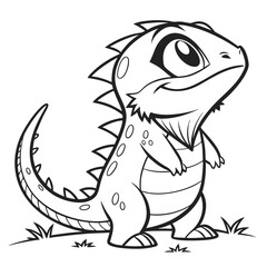 Adorable Cartoon Baby Dragon Line Art Cute Friendly Whimsical Illustration