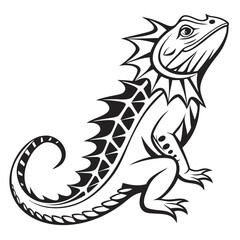 Stylized Black and White Tribal Lizard Illustration Majestic Powerful and Regal Design