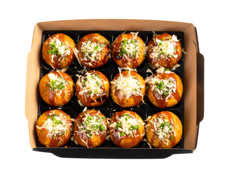 Delicious takoyaki in a take out box