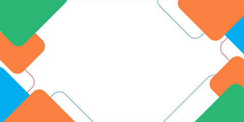 Modern geometric abstract background with overlapping rounded rectangles in vibrant orange, blue, and green tones