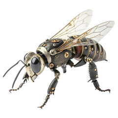 Steampunk Bee A Detailed Closeup of a Mechanical Insect isolated on transparent background