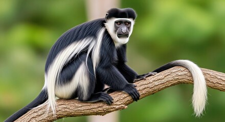 Obraz premium Striking Full Body Black and White Colobus Monkey Primate African Wildlife