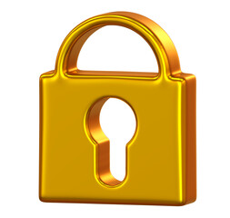 Golden padlock with keyhole icon on png transparent background.