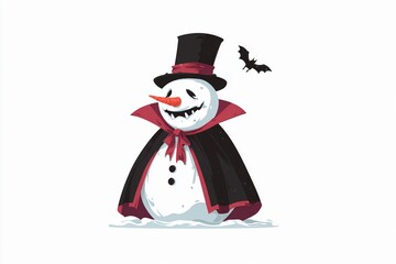 Dramatic Snowman With a Cape and Top Hat Ready for a Winter Adventure Generative AI