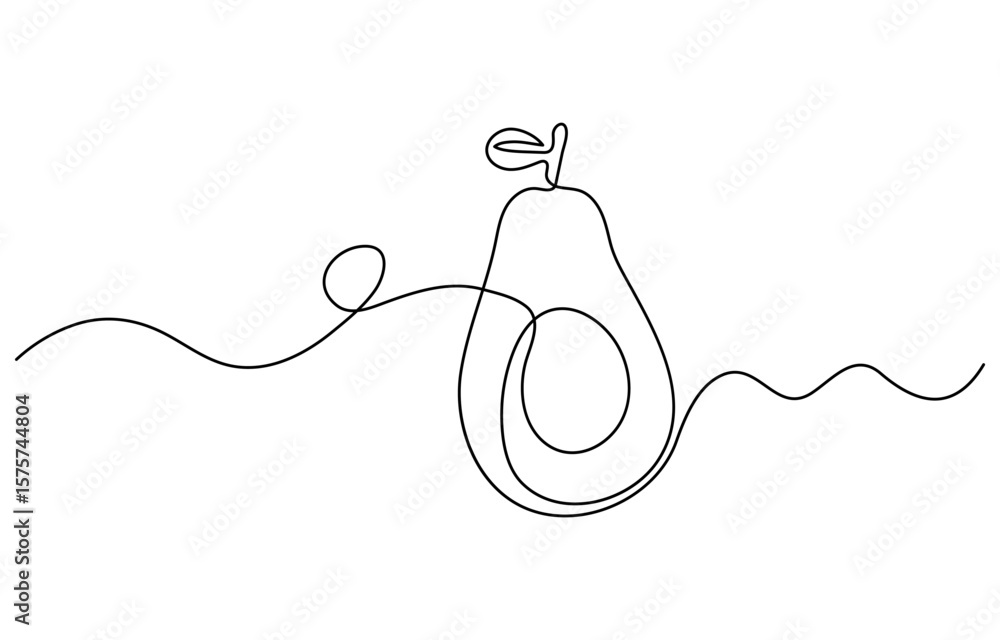 Poster avocado single line icon, continuous one single minimal line drawing avocado, sketch and doodle desi