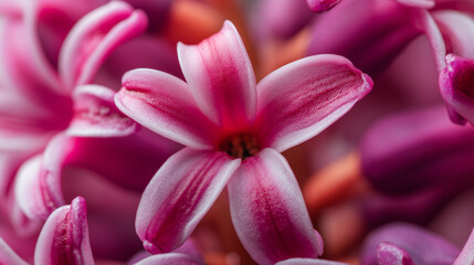 Fototapeta premium Close-up of a vibrant pink flower with soft petals and delicate texture, shallow depth of field. AI generation.