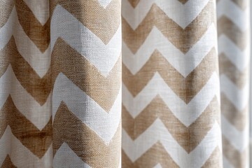 Elegant Beige and White Chevron Fabric Curtains Enhancing Interior Aesthetics Generative AI