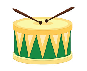 Colorful drum with drumsticks isolated on white background