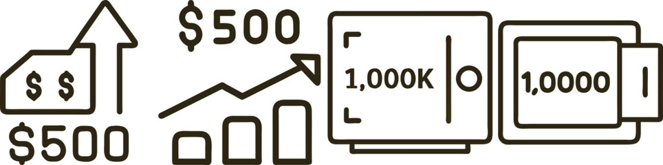 Financial Growth, Investment Success: $500 to $1,000,000 Increase, Business Chart Icon Illustration