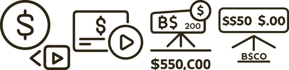 Financial Icons Set: Dollar Sign, Payment, Bitcoin, Cryptocurrency, and More for Business and Finance Concepts.
