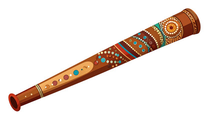 Traditional Aboriginal didgeridoo with dot painting, isolated on transparent background.