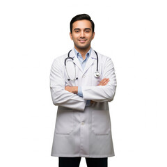 Young Indian Male Doctor with Stethoscope and Crossed Arms