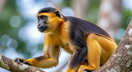 Fototapeta premium Vibrant Image Golden-bellied Mangabey Primate African Wildlife