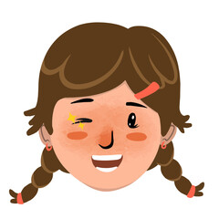 Illustration of Winking Girl with Braids
